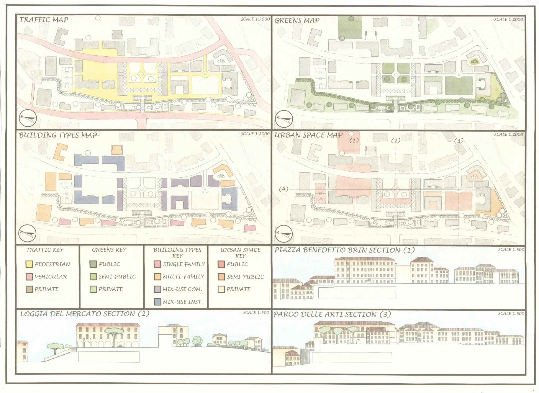 Program and circulation studies compare the proposal across levels. Collaborative studio drawing.