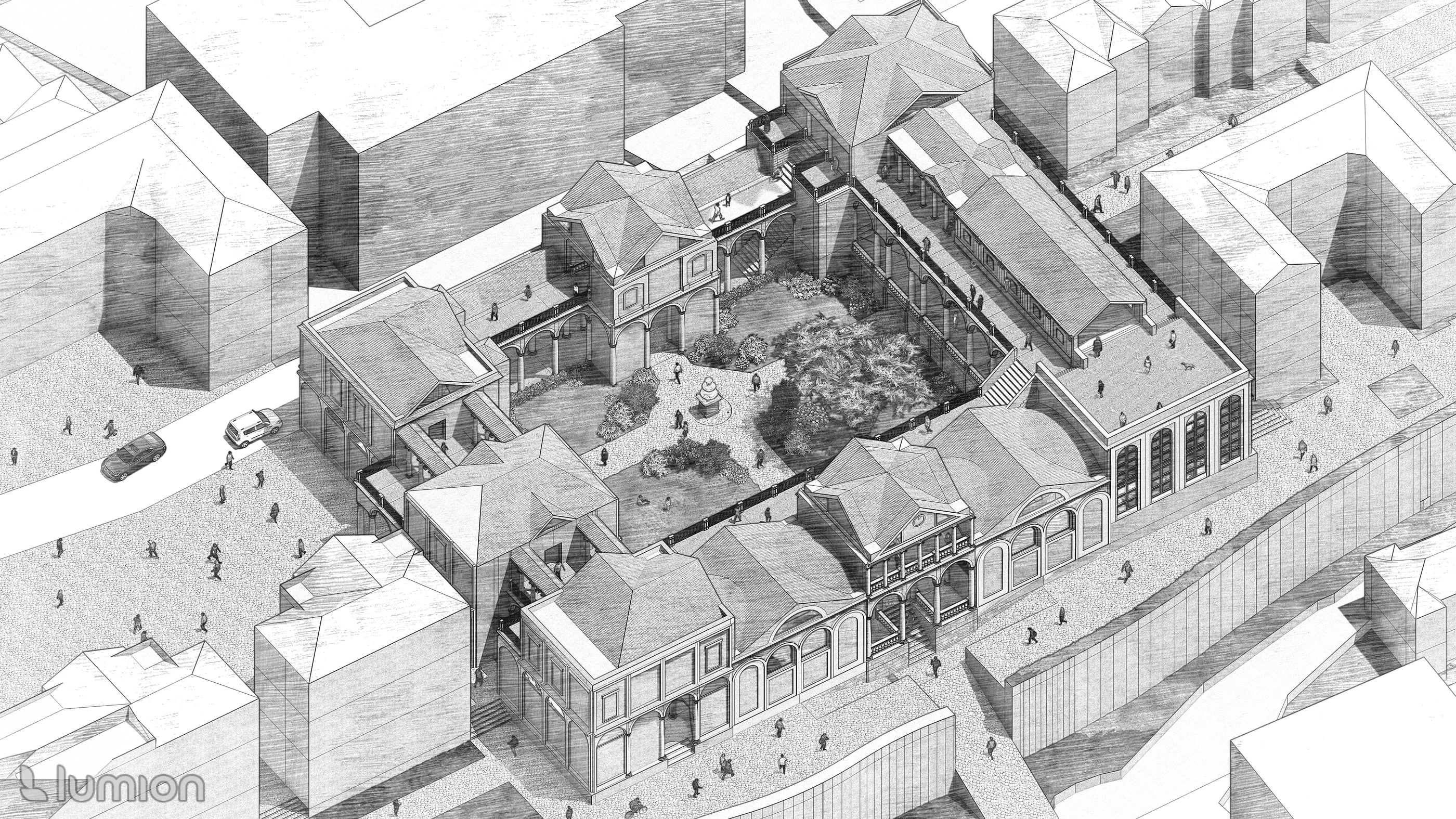 Market Hall: Axonometric view