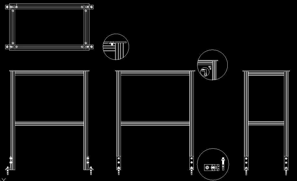 Table elevations and details document the supporting structure for the welding fixture.