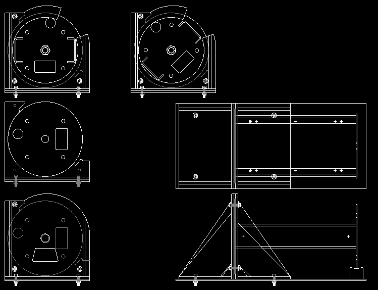 Fixture drawings locate the circular mounting elements and their relationship to the table.